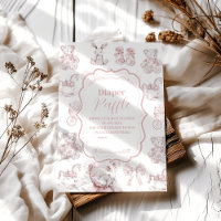 Pink Toys Toile De Jouy Baby Shower Diapper Raffle