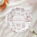 Pink Toys Toile De Jouy Baby Shower Paper Plate<br><div class="desc">Add a touch of elegance to your baby shower with our Toile De Jouy Bow Baby Shower Paper Plates. Designed with the classic and intricate Toile De Jouy pattern, these plates feature charming pastoral scenes that embody timeless sophistication and charm. The delicate bow accent enhances the design, making these plates...</div>