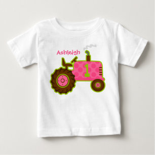 Pink Tractor 1st Birthday Personalised Baby T-Shirt