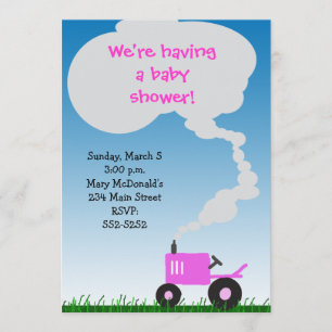 Pink Tractor Baby Shower Invitation