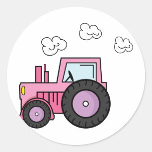 Pink Tractor Classic Round Sticker