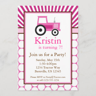 Pink Tractor Farm Birthday Party Invite