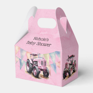 Pink Tractor Flag Watercolor Girl Baby Shower Favour Box