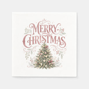 Pink Traditional Christmas Tree Pinkmas Napkin