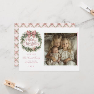 Pink Traditional Christmas Tree Pinkmas Photo Invitation