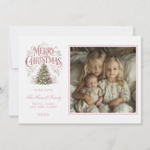 Pink Traditional Christmas Tree Pinkmas Photo Invitation