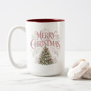 Pink Traditional Christmas Tree Pinkmas Two-Tone Coffee Mug