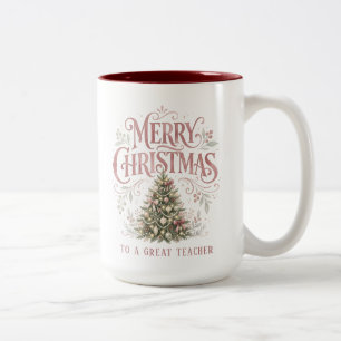 Pink Traditional Christmas Tree Teacher Gift Two-Tone Coffee Mug