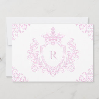 Pink Traditional Crest Monogram Baby Girl Baptism Invitation