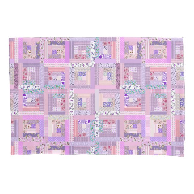 Pink Traditional Patchwork Quilt Retro Faux Sewing Pillowcase (Front)