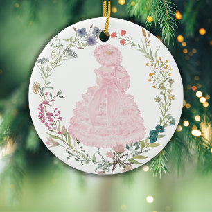 Pink Trail Maid Watercolor Floral Ceramic Tree Decoration