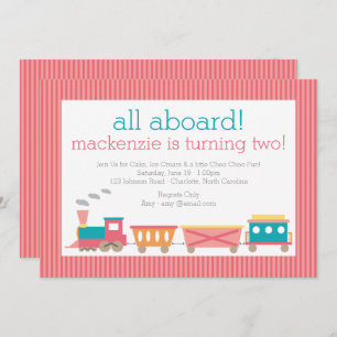 Pink Train Birthday Invitation