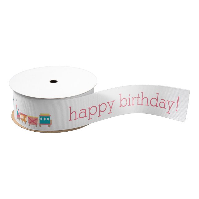 Pink Train Birthday Party Personalised Ribbon Grosgrain Ribbon (Spool)