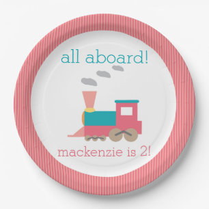 Pink Train Birthday Party Plate