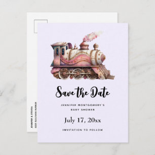 Pink Train Engine Vintage Steampunk Style Announcement Postcard