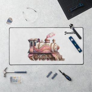 Pink Train Engine Vintage Steampunk Style Desk Mat