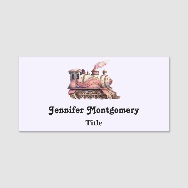 Pink Train Engine Vintage Steampunk Style Name Tag (Front)
