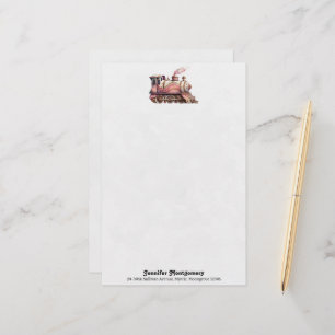 Pink Train Engine Vintage Steampunk Style Stationery