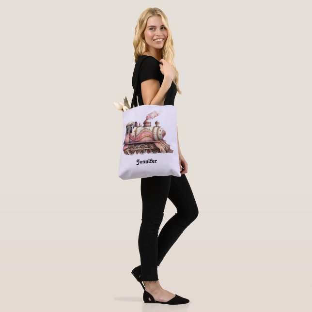 Pink Train Engine Vintage Steampunk Style Tote Bag (On Model)