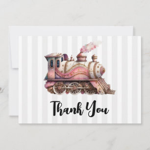 Pink Train Engine Vintage Steampunk Thank You Card