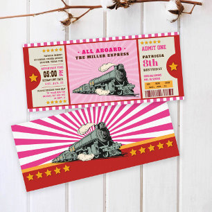 Pink Train Ticket Birthday Boarding Pass Invitation