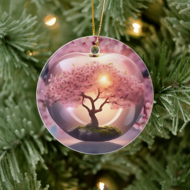 Pink Translucent Apple With Apple Tree Scene, Ceramic Tree Decoration (Tree)