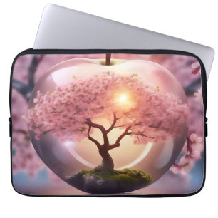 Pink Translucent Apple With Apple Tree Scene, Laptop Sleeve