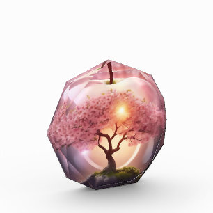 Pink Translucent Apple With Apple Tree Scene, Photo Block