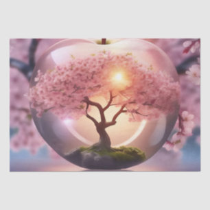 Pink Translucent Apple With Apple Tree Scene, Tissue Paper