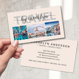 Pink Travel Agent Consultant Photo Collage Business Card