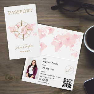 Pink Travel Agent Passport World Map Insert Photo