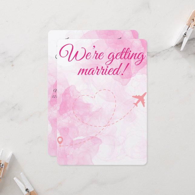 Pink Travel Wedding & Reception Invitation  (Front/Back In Situ)