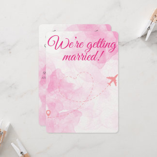 Pink Travel Wedding & Reception Invitation 