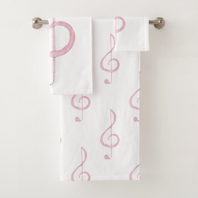 Pink Treble Clef Bath Towel Set (Insitu)