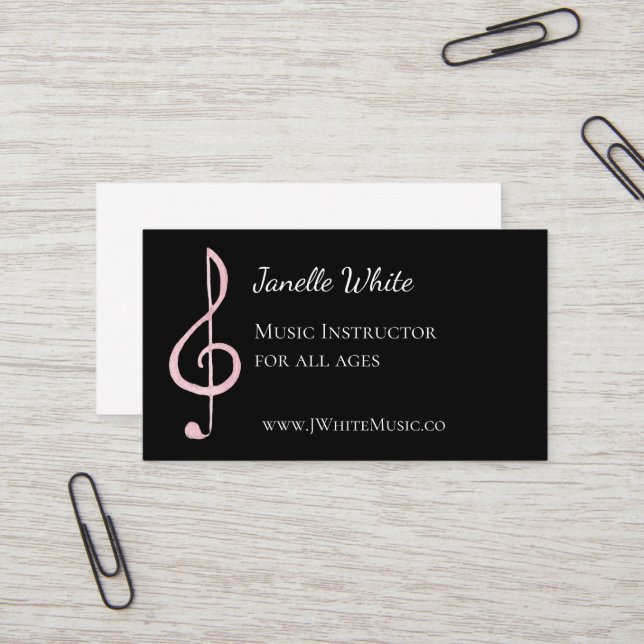 Pink Treble Clef Music Business Cards (Front/Back In Situ)