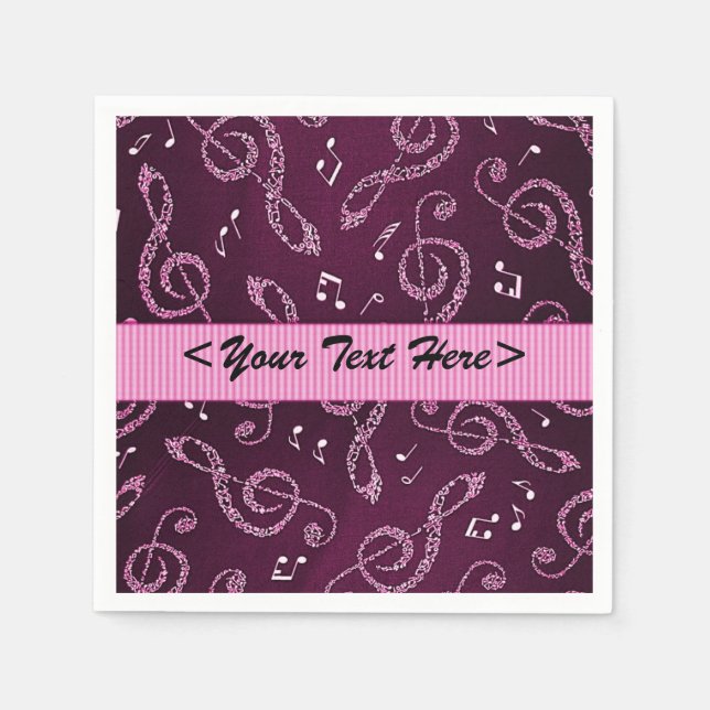Pink Treble Clefs Stylish Personalise Napkins (Front)