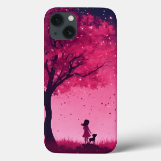 Pink tree and stars apple iphone 13 case