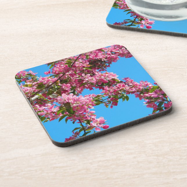 Pink Tree Blossom and Blue Sky Photo Coaster (Left Side)