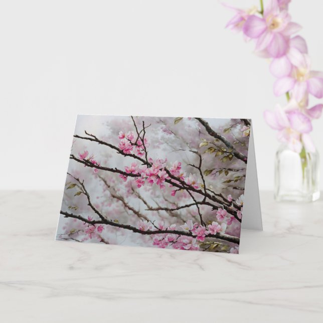 Pink Tree Blossoms Flower Art Note Card (Orchid)