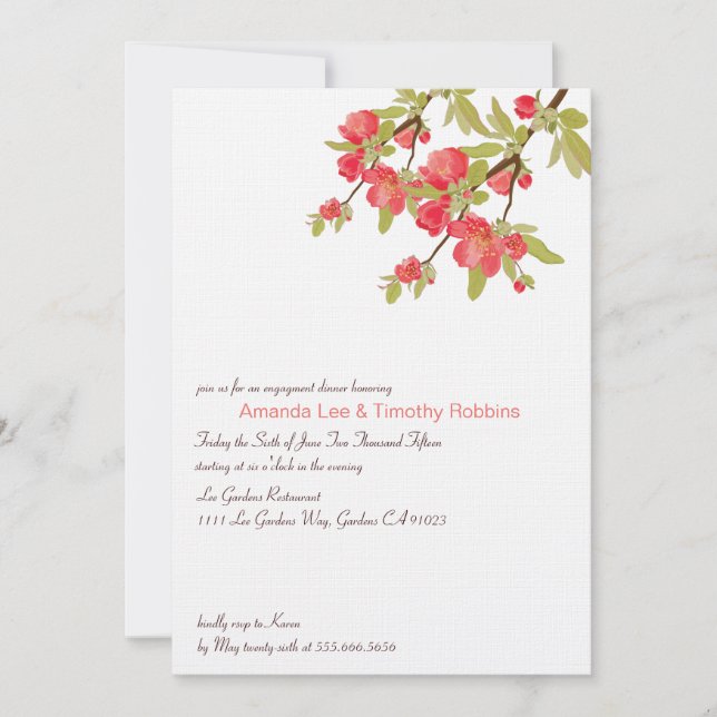 Pink Tree Blossoms Wedding Engagement Party Invite (Front)