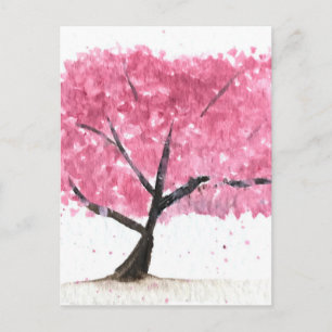 Pink tree cherry blossom postcard
