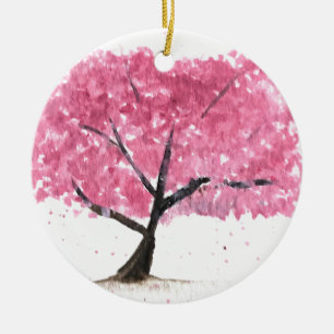 Pink tree cherry blossom sakura watercolor Japan Ceramic Tree Decoration