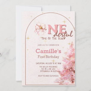 Pink tree christmas birthday Invitation