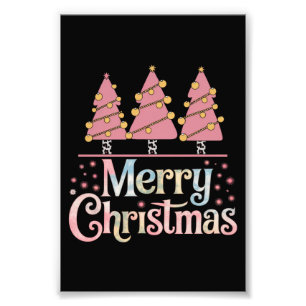 Pink Tree Christmas Holiday Winter Girl  Photo Print