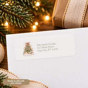 Pink Tree Christmas Religious Return Address