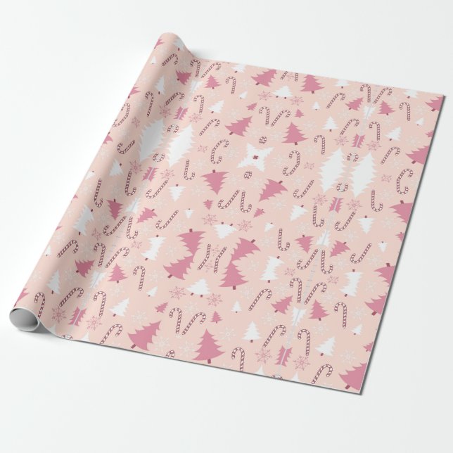 PINK TREE CHRISTMAS WRAPPING PAPER (Unrolled)