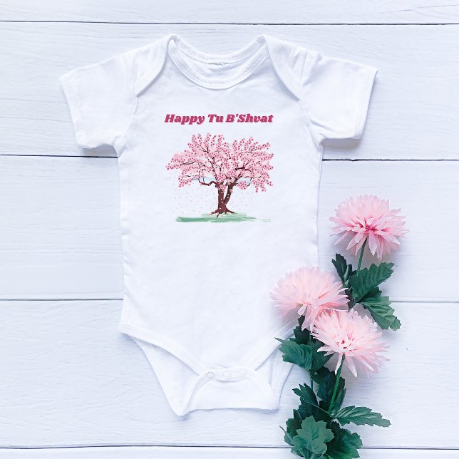 Pink Tree Jewish Happy Tu B'shvat / Bishvat Baby Bodysuit (Creator Uploaded)