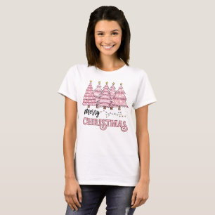 Pink Tree Merry Christmas Holiday T-Shirt