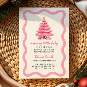Pink tree merry little baby girl shower invitation