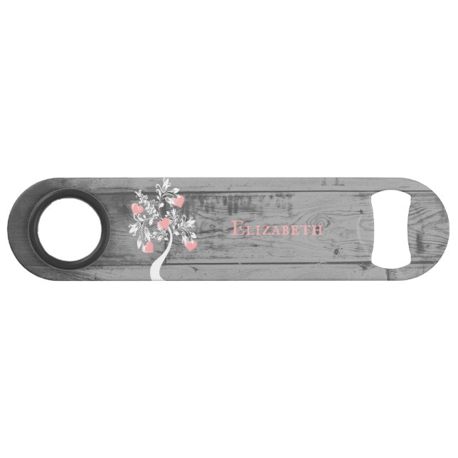 Pink Tree of Hearts Personalised Bottle Opener (Front (Horizontal))